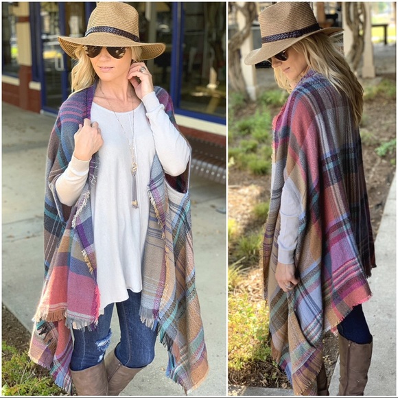 Infinity Raine Sweaters - ✨LAST ONE✨ BY THE FIRE LIGHT PLAID PONCHO-MULTI